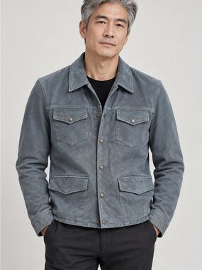 NWT Milestone MSValerio Handcrafted Leather Jacket Blue Gray EU 50 / US Medium